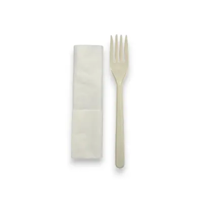 Furculițe albe BIO ambalate individual 100 buc/set – tacâmuri biodegradabile igienice