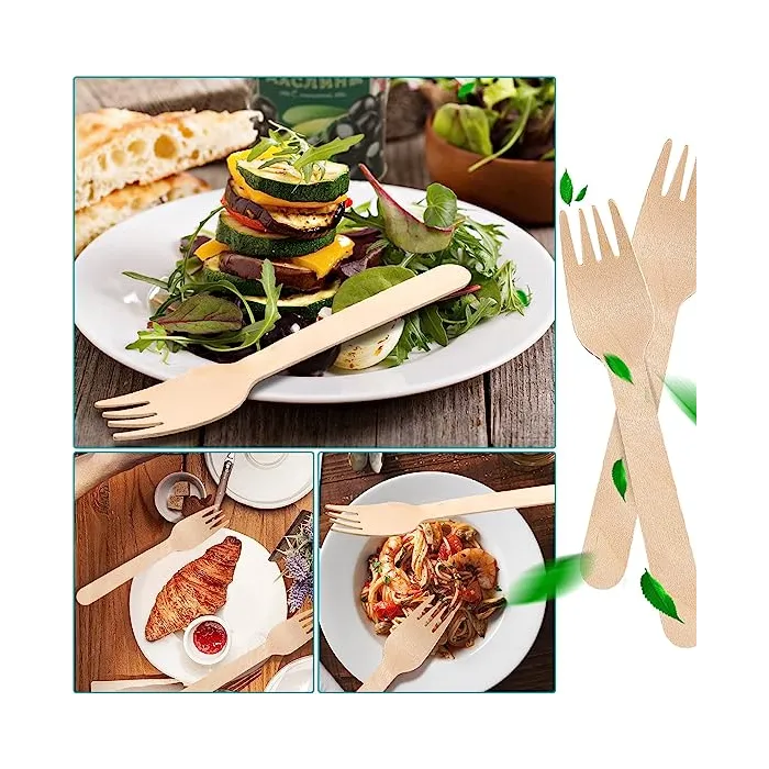 Furculițe din lemn 100 buc/set – tacâmuri biodegradabile și eco-friendly