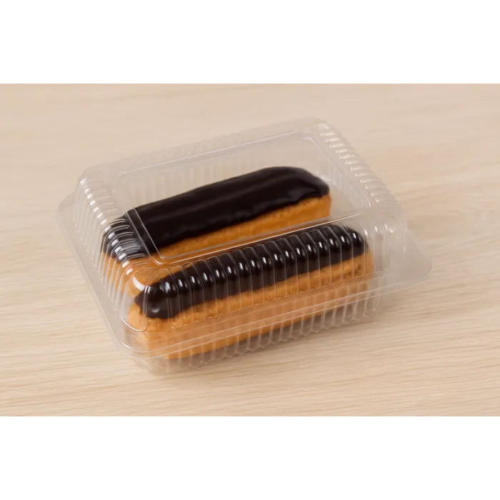 Caserole PET 2 Eclere (100 buc/set) sunt ambalaje profesionale, realizate din plastic PET transparent, ideale pentru prezentarea