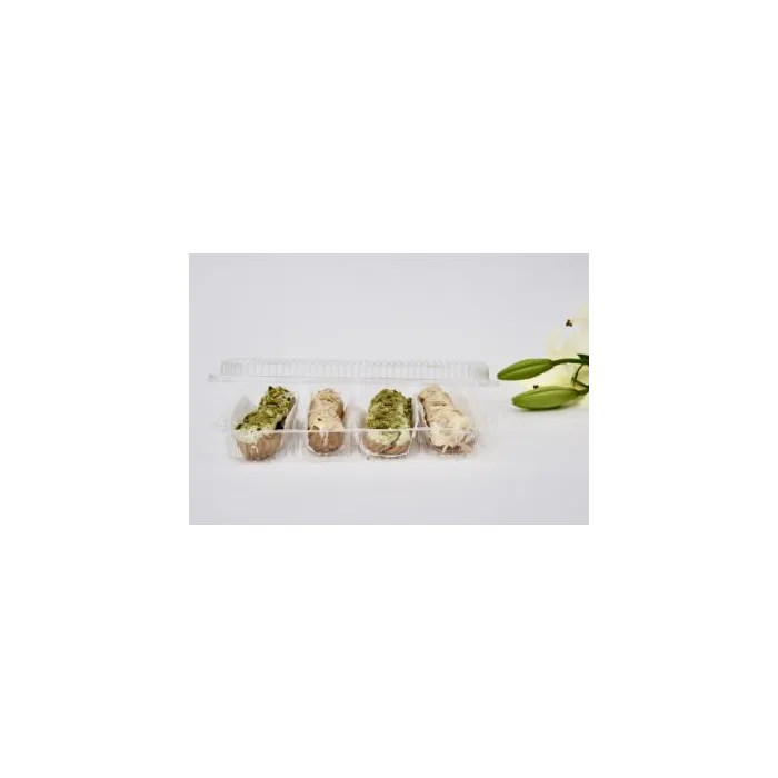 Caserole PET pentru 4 eclere, set 100 buc. Ambalaje transparente, rezistente și elegante pentru cofetării, patiserii, cafenele ș