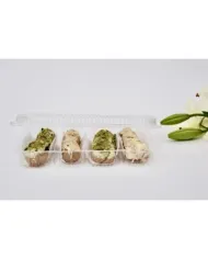 Caserole PET pentru 4 eclere, set 100 buc. Ambalaje transparente, rezistente și elegante pentru cofetării, patiserii, cafenele ș