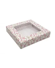 Cutii prăjituri cu fereastră „Flowers”, carton alimentar rezistent, decorate floral. Ideal pentru prăjituri, torturi feliate și