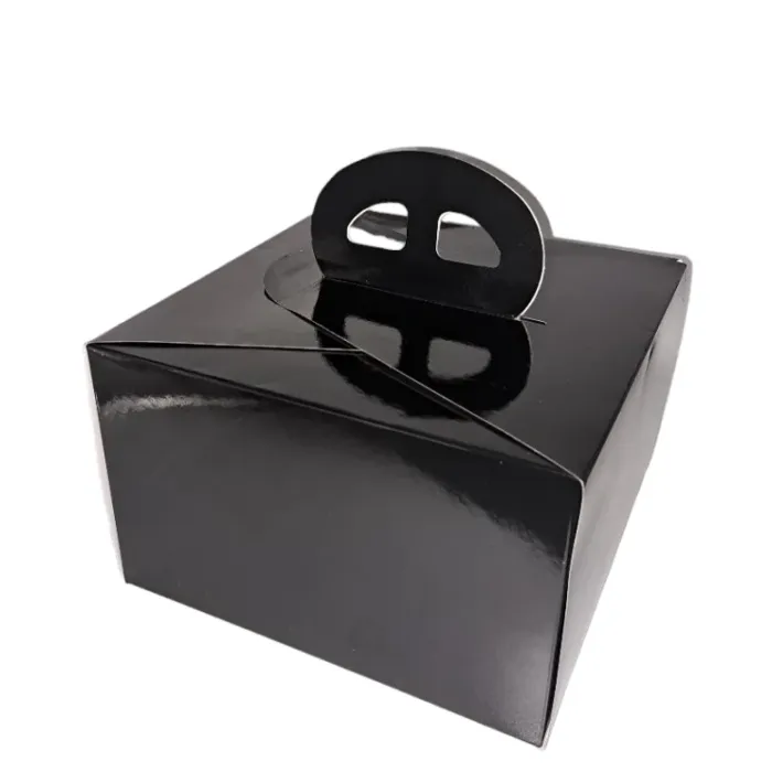 Cutii tort Negru Pie Handle, set 25 buc. Ambalaje elegante din carton alimentar, cu mâner practic, ideale pentru transportul și 