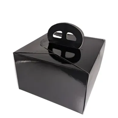 Cutii tort Negru Pie Handle, set 25 buc. Ambalaje elegante din carton alimentar, cu mâner practic, ideale pentru transportul și 