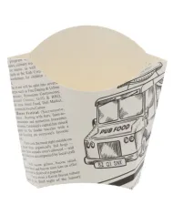 Servirea cartofilor prăjiți devine originală și atractivă cu cutiile din carton tip ziar, perfecte pentru street food, fast-food