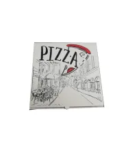 Cutii pizza albe „Delicious Pizza”, 100 buc/set. Carton alimentar rezistent, design elegant, perfecte pentru pizzerii și livrări