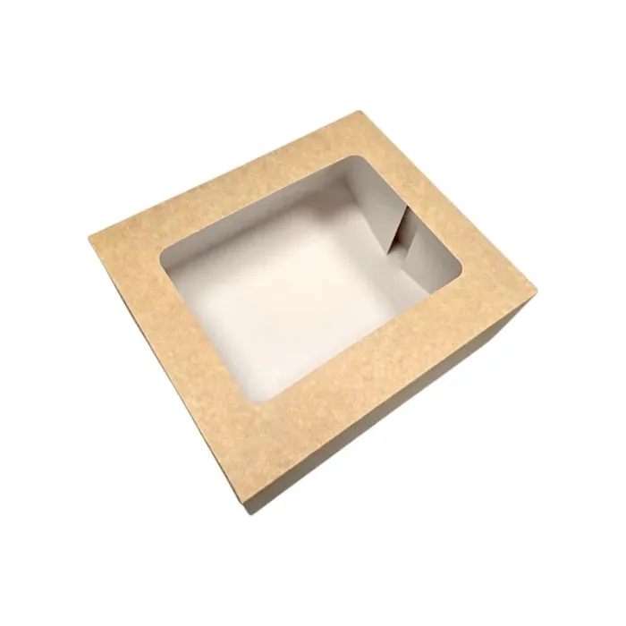 Cutii natur din carton kraft cu fereastră transparentă, 50 buc/set. Ideale pentru prăjituri, tarte și deserturi artizanale. Aspe