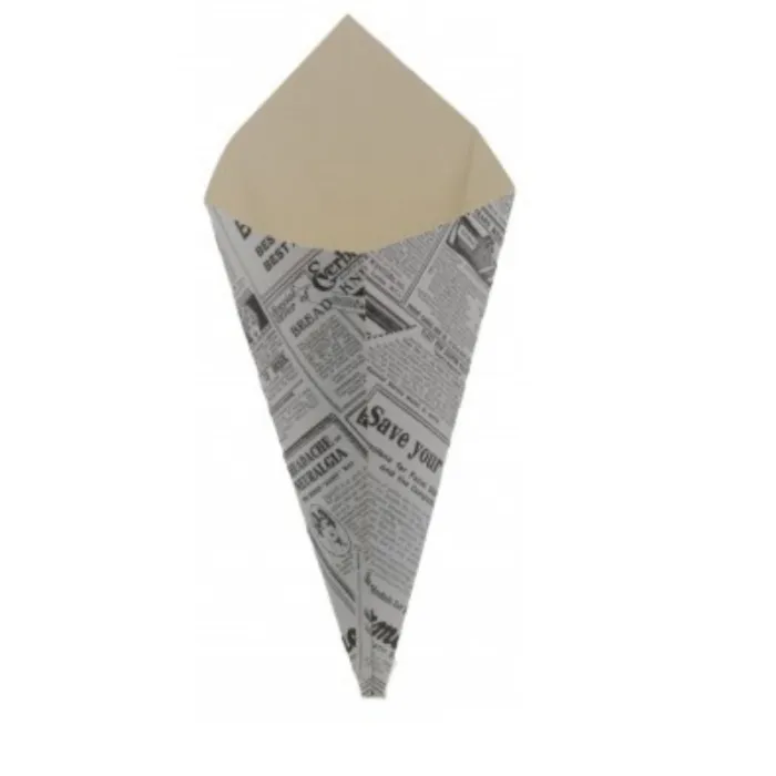 Oferă preparatelor tale un aspect modern și atrăgător cu cornetele din carton tip ziar, ideale pentru cartofi prăjiți, churros,