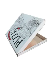 Cutii pizza albe „Delicious Pizza”, 100 buc/set. Carton alimentar rezistent, design elegant, perfecte pentru pizzerii și livrări
