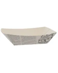 Oferă preparatelor tale un aspect vintage și atrăgător cu bărcuțele din carton model ziar, perfecte pentru catering, street food