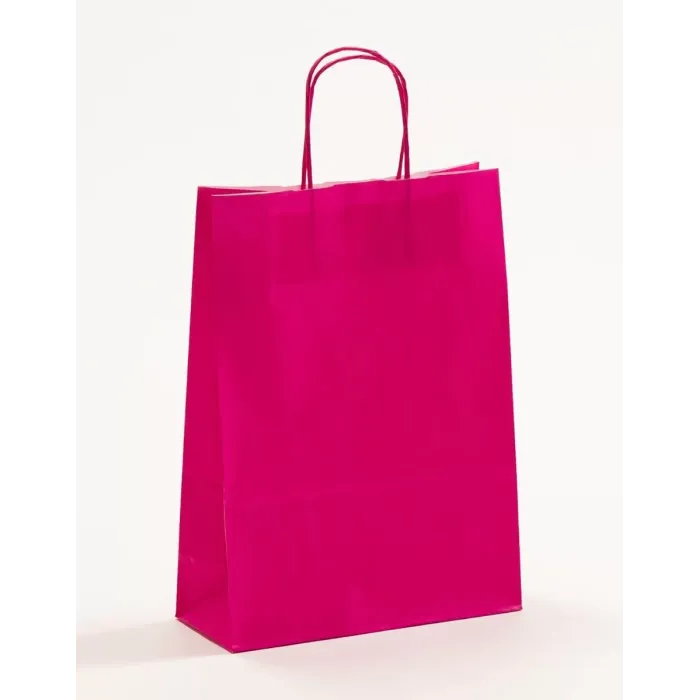 Sacoșe hârtie magenta cu mâner sfoară – 100 buc/set