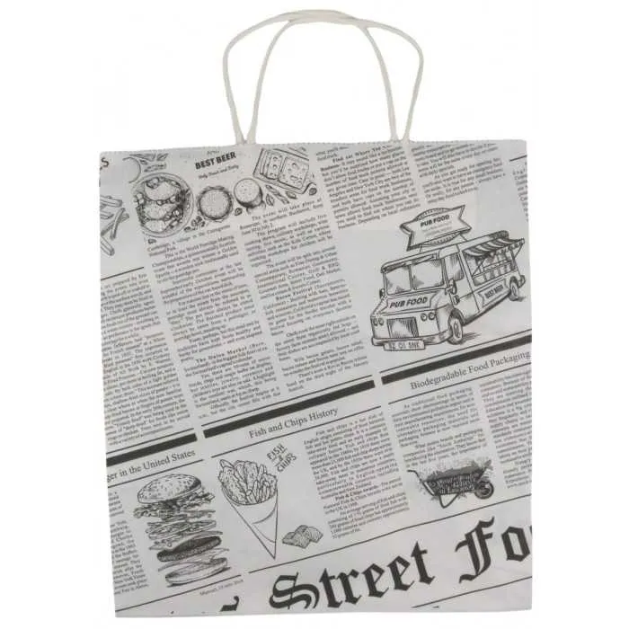 Sacoșe din hârtie model ziar – 100 buc/set
