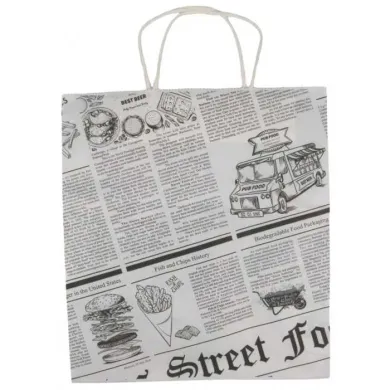 Sacoșe din hârtie model ziar – 100 buc/set