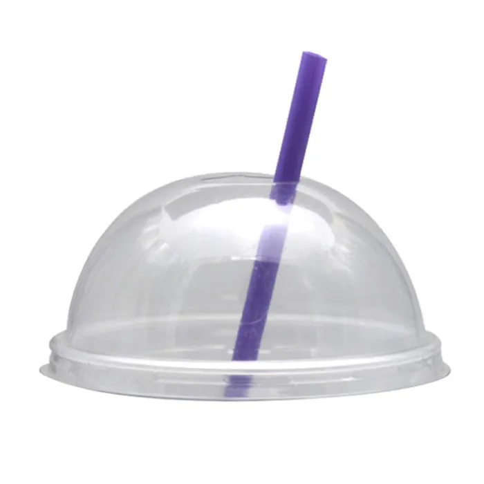 Capace bombate din plastic cu orificiu pentru pai, ideale pentru pahare de fresh-uri și smoothie-uri