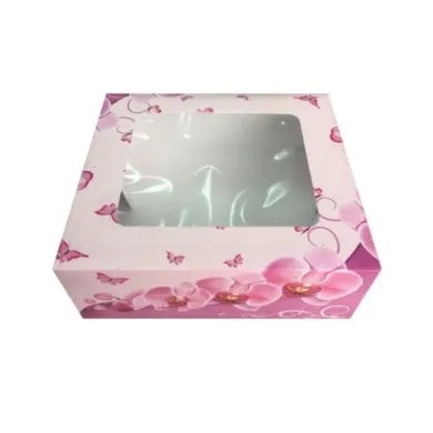Cutiile cu fereastră model Orhidee sunt perfecte pentru prăjituri și deserturi. Design elegant, carton alimentar, 50 buc/set.