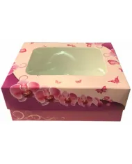 Cutiile cu fereastră model Orhidee sunt perfecte pentru prăjituri și deserturi. Design elegant, carton alimentar, 50 buc/set.