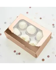 Cutii aurii pentru brioșe cu inserție interioară, ideale pentru ambalarea și transportul brioșelor, cupcake-urilor sau deserturi