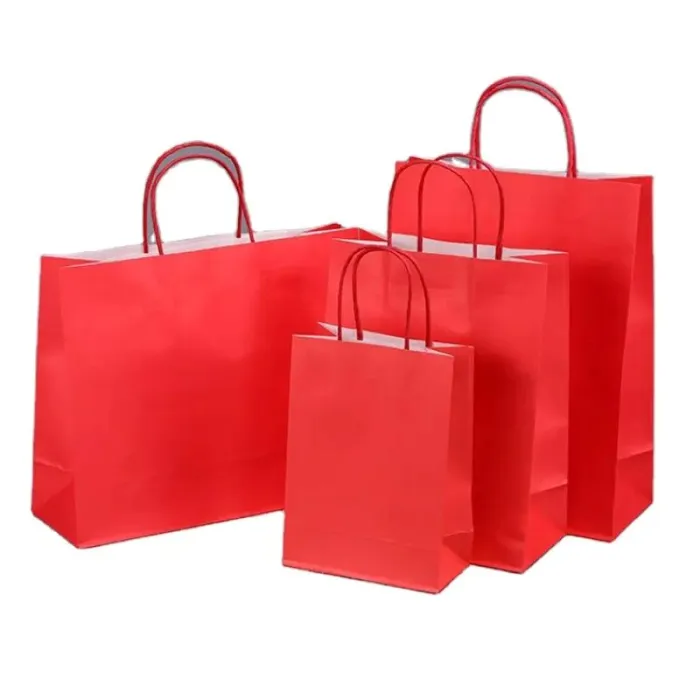 Sacoșe roșii cu mâner sfoară – 100 buc/set
