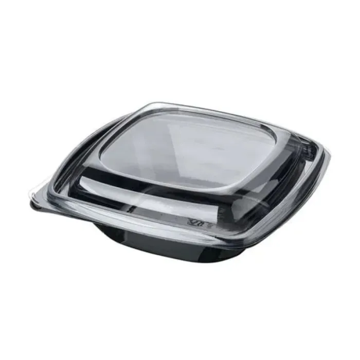 Boluri salată negre pătrate cu capac – 50 buc/set