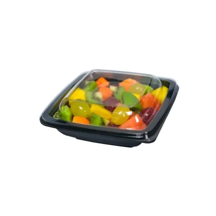 Boluri salată negre pătrate cu capac – 50 buc/set
