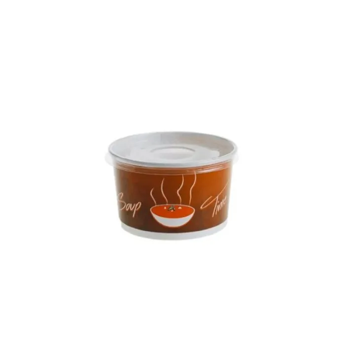 Bol din carton „TIME” cu capac pentru supă – 450 ml / 520 ml (100 buc/set)