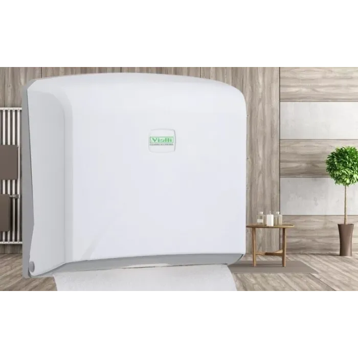 Dispenser Prosop ZZ 200 Foi White este soluția ideală pentru distribuirea igienică a prosoapelor de hârtie pliate tip ZZ (Z/V)