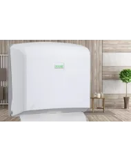 Dispenser Prosop ZZ 200 Foi White este soluția ideală pentru distribuirea igienică a prosoapelor de hârtie pliate tip ZZ (Z/V)