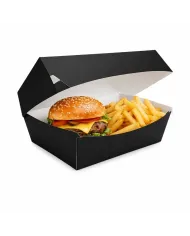 Comandă cutii meniu negre pentru burger și cartofi prăjiți, set de 100 bucăți. Carton alimentar rezistent la grăsimi, ideale pen