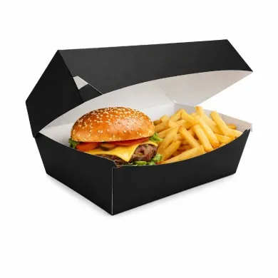 Comandă cutii meniu negre pentru burger și cartofi prăjiți, set de 100 bucăți. Carton alimentar rezistent la grăsimi, ideale pen