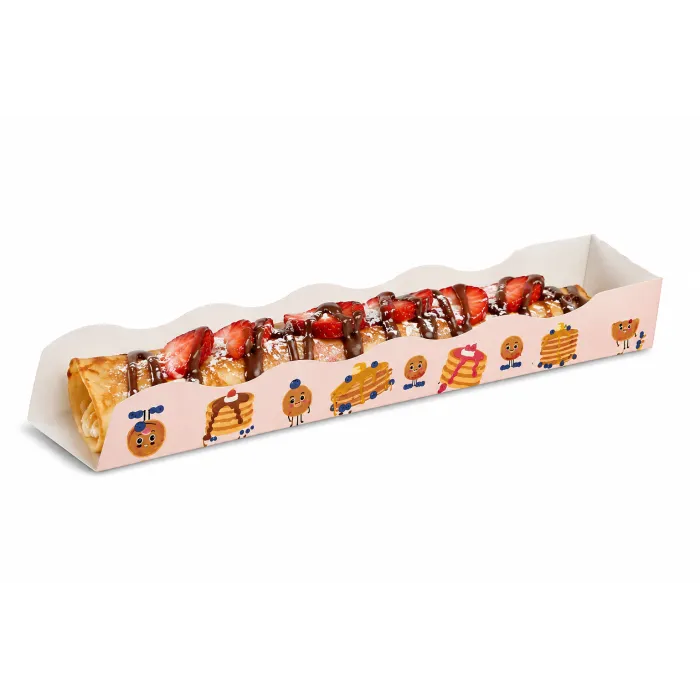 Oferă deserturilor tale o prezentare modernă și atrăgătoare cu tăvițele din carton roz, perfecte pentru clătite lungi, churros,