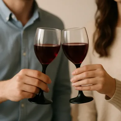 PAHARE PLASTIC PENTRU VIN CU PICIOR NEGRU