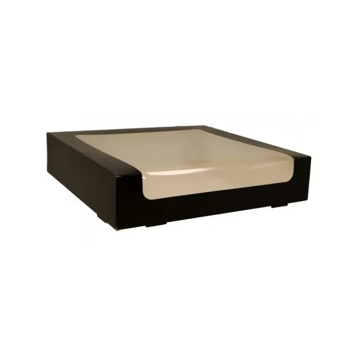 CUTII CARTON NEGRU CU FEREASTRA PENTRU PRAJITURI 10x10x5 cm (50 buc/set)