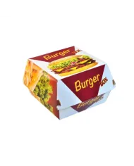 Cutii Burger Carton Imprimat ENJOY 12x12x8 cm, Set 100 Bucati, Cutii Take-Away Rezistente la Grasime, Biodegradabile