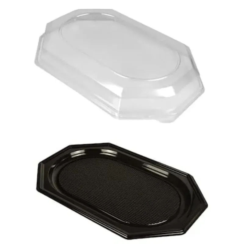 "Platou catering cu capac 25x35 cm, set de 10 buc. Ideal pentru prezentarea și transportul alimentelor la evenimente sau livrări