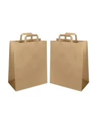Set 50 pungi din hârtie cu mâner plat, dimensiune 26x17x28 cm – Eco-Friendly și Rezistente