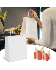 Set 50 pungi din hârtie albă cu mâner sfoară, dimensiune 26x17x28 cm – Rezistente și Eco-Friendly