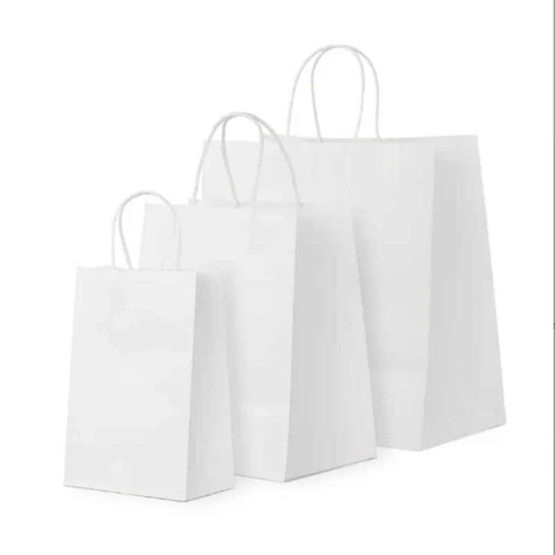 Set 50 pungi din hârtie albă cu mâner sfoară, dimensiune 26x17x28 cm – Rezistente și Eco-Friendly