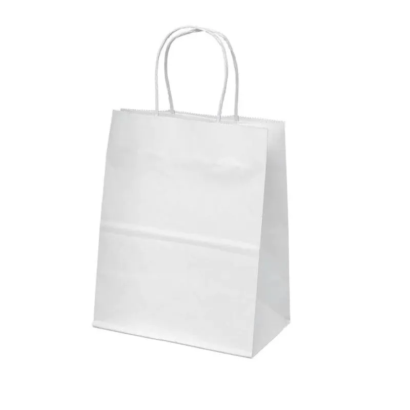 Set 50 pungi din hârtie albă cu mâner sfoară, dimensiune 26x17x28 cm – Rezistente și Eco-Friendly