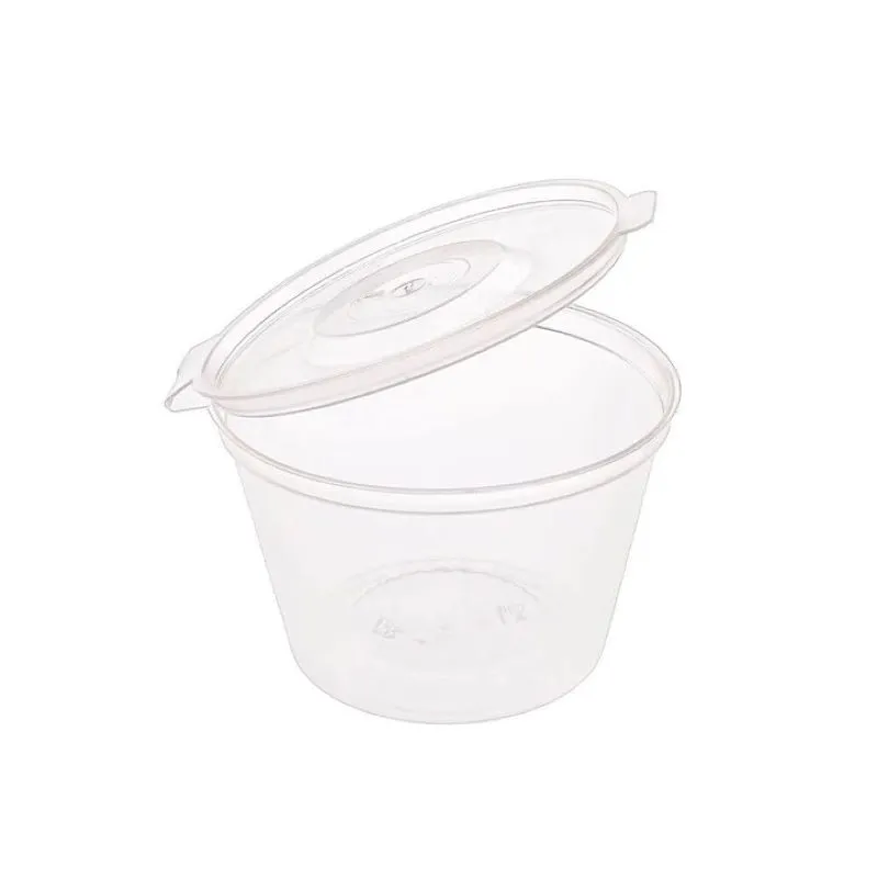 Alege setul de 100 de sosiere din plastic cu capac, capacitate 120 ml. Ideale pentru sosuri, condimente și dressinguri.