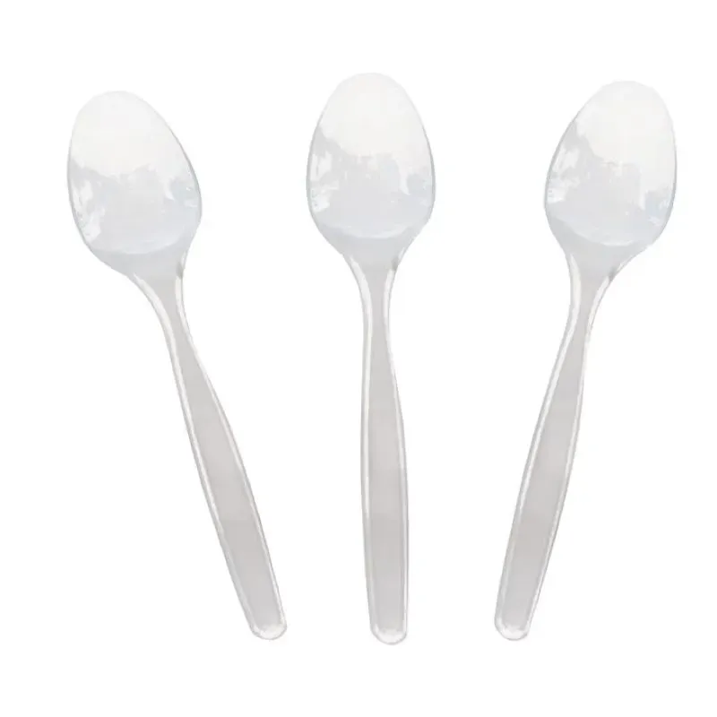 Alege setul de linguri din plastic transparent, 100 bucăți. Ideale pentru evenimente, catering sau uz zilnic. Rezistente, igieni