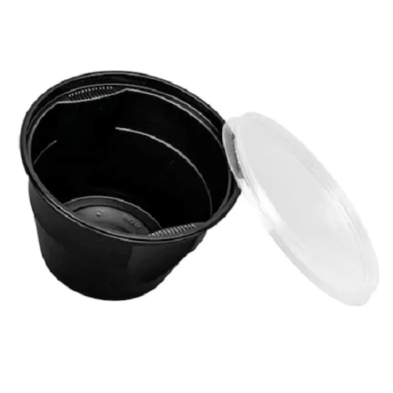 Comandă acum Setul de 150 Boluri PP Negre cu Capac Transparent, 560 ml și oferă o soluție profesională pentru servirea și transp