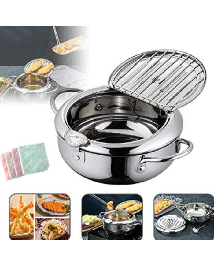 Oală pentru prăjit Oală cu termometru Oală cu capac Oală inox Oală 2.2L