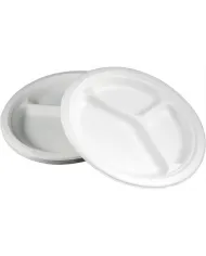 Farfurii biodegradabile din fibră naturală, 23 cm, cu 3 compartimente. Rezistente la alimente calde și reci. Set 50 buc. Ideal p