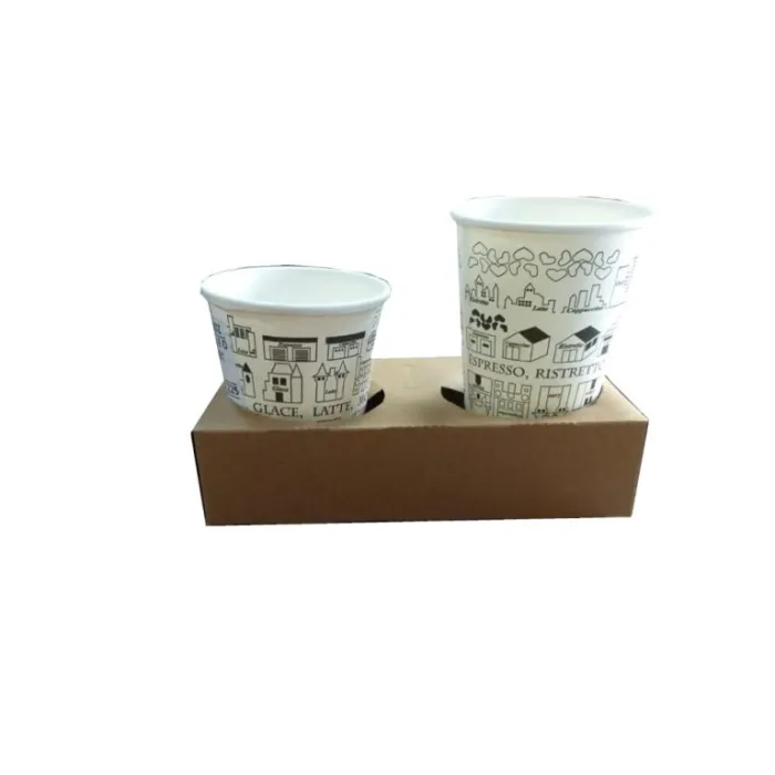 Suport carton natur pentru 2 pahare, rezistent și practic. Ideal pentru cafenele, livrări și evenimente.