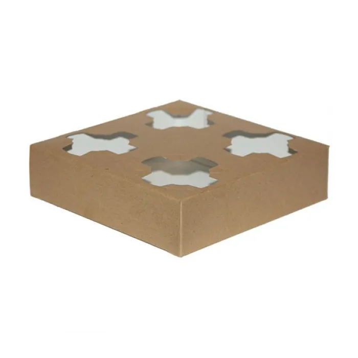 Suport carton natur pentru 4 pahare, rezistent și ecologic. Ideal pentru cafenele, livrări și catering. Set 100 bucăți.