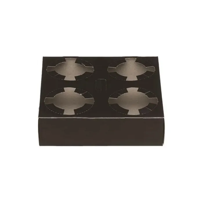 Suport carton negru pentru 4 pahare, rezistent și elegant. Ideal pentru cafenele, livrări și catering. Set 100 bucăți.