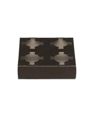 Suport carton negru pentru 4 pahare, rezistent și elegant. Ideal pentru cafenele, livrări și catering. Set 100 bucăți.