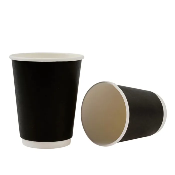 Pahare din carton cu perete dublu negre, 230 ml (8 oz), set 100 bucăți. Rezistente, elegante, ideale pentru cafea, ceai și băutu