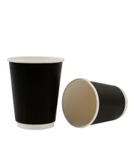 Pahare din carton cu perete dublu negre, 230 ml (8 oz), set 100 bucăți. Rezistente, elegante, ideale pentru cafea, ceai și băutu