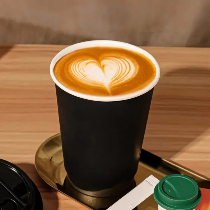 Pahare din carton cu perete dublu negre, 230 ml (8 oz), set 100 bucăți. Rezistente, elegante, ideale pentru cafea, ceai și băutu